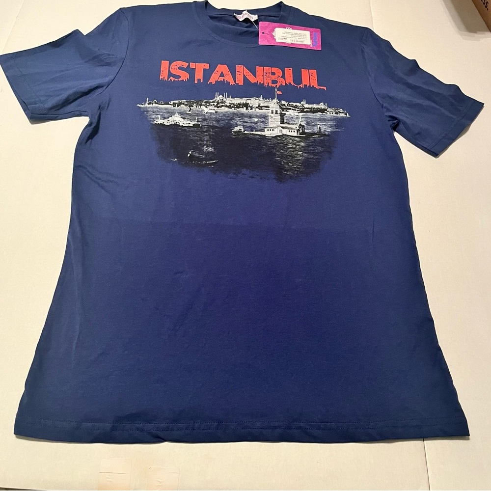 Nakkas Istanbul Mens Size Large Blue Short Sleeve Graphic Shirt NEW Travel Top